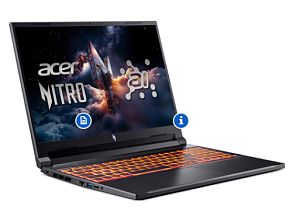 Laptop Acer Nitro V 16 ANV16-42, 16.0 inch 1920 x 1200, AMD Ryzen 5 240 (6 C / 12 T, 3.3 GHz - 5.0 GHz, 16 MB cache, 45 W), 16 GB DDR5, 512 GB SSD, Nvidia GeForce RTX 5050, Free DOS, Tastatura US, Negru