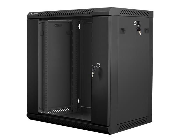 Lanberg wall-mounted installation rack cabinet 19'' 12U 600x450mm black (glass door)