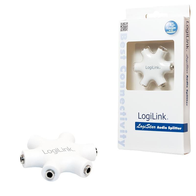 SPLITTER audio LOGILINK, 6 x 3.5  jack, stereo, plastic, cablu 20cm, conectare la 1 device audio si split semnal la 5 casti,  CA1088  (include TV 0.15 lei)