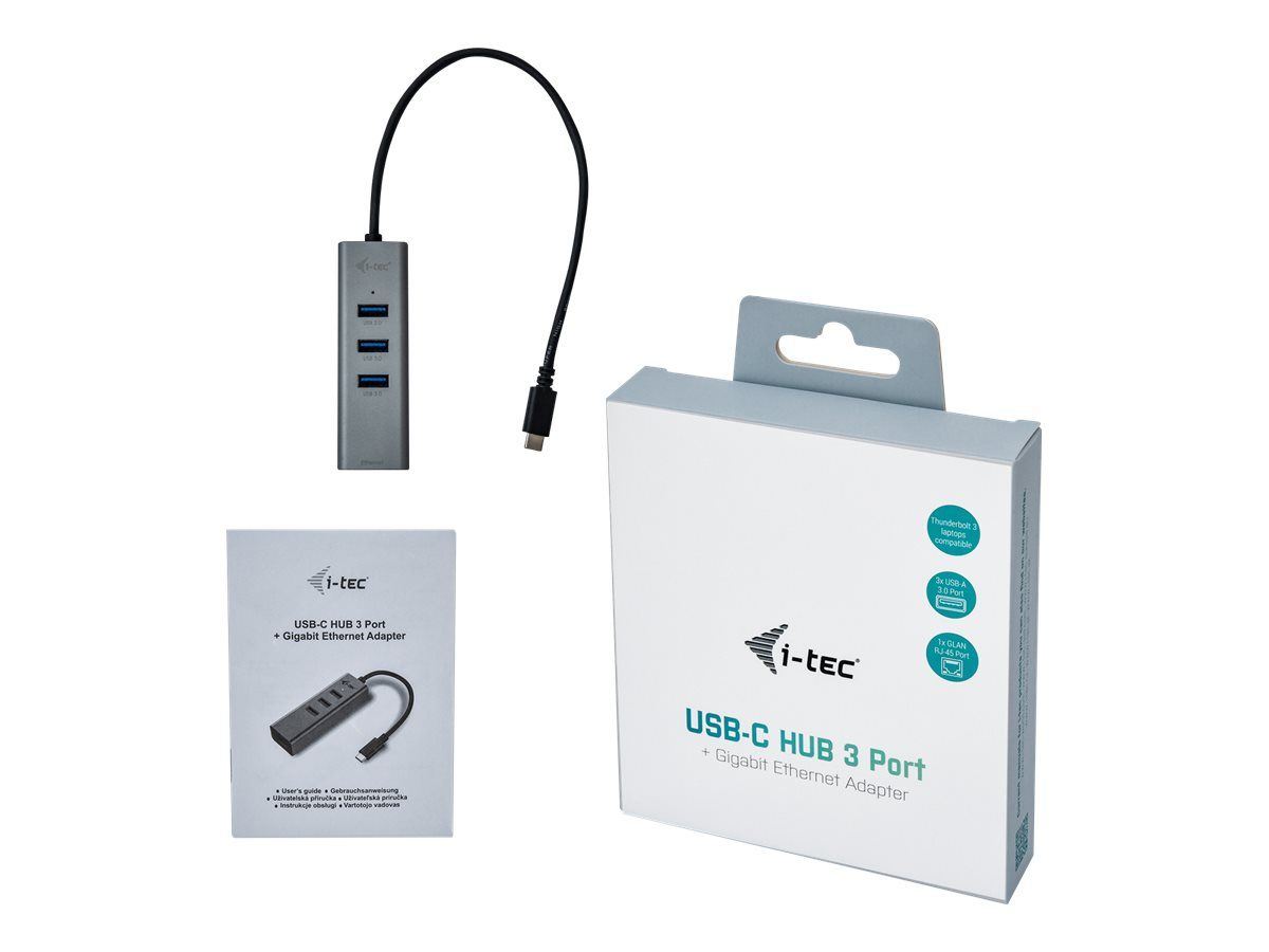 ITEC C31METALG3HUB i-tec USB C Metal 3 port HUB Gigabit Ethernet 1x USB C to RJ-45 3x USB 3.0 LED