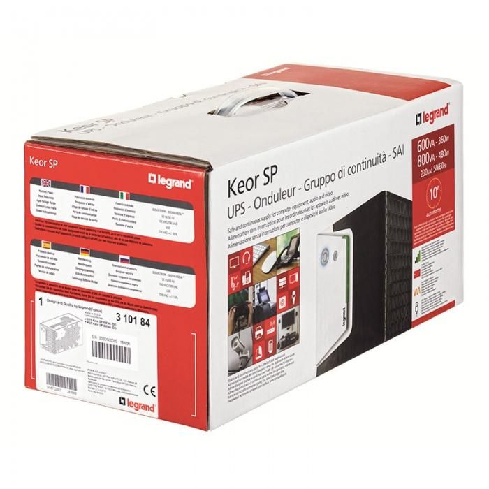 UPS LeGrand KEOR SP 1000, 1000 VA, 600 W, cu management, line-interactive, 2x Schuko, 2x C13, 1x USB, 12V 7Ah Tower, Negru