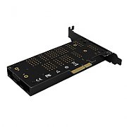 Adaptor Intern PCEM2-DC, PCI-E 3.0 4x - DUAL M.2 SSD (NVMe + SATA), Voltaj Dual, Suport SSD pana la 110 mm + Cooler Activ