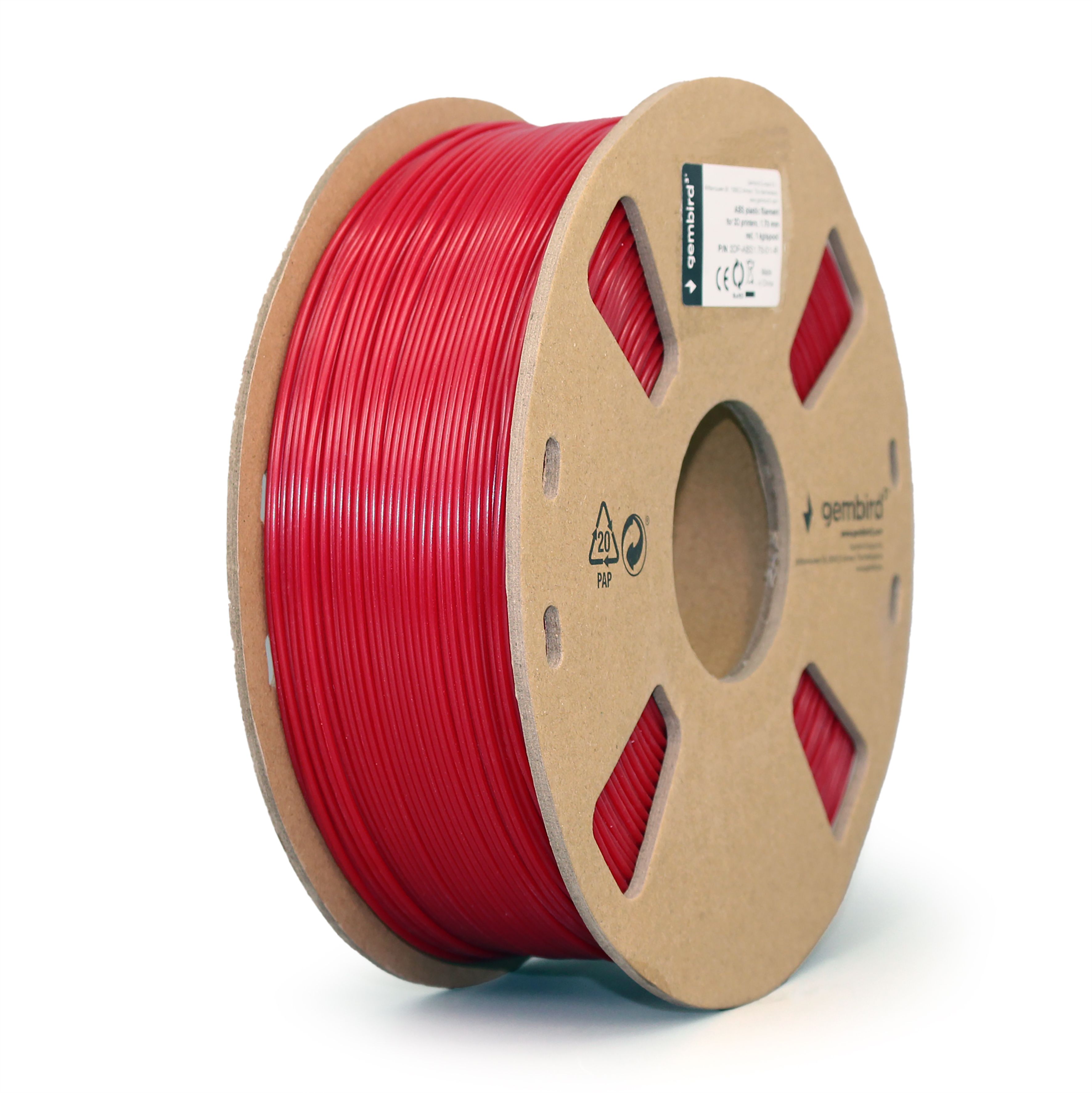 FILAMENT GEMBIRD pt. imprimanta 3d, ABS, 1.75mm diamentru, 1Kg / bobina, aprox. 400m, topire 225-240 grC, red,  3DP-ABS1.75-01-R