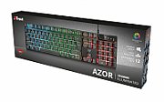 Tastatura Trust GXT 835 Azor Illuminated Gaming Keyboard  Specifications General Key technology membrane Height of main product (in mm) 40 mm Width of main product (in mm) 438 mm Depth of main product (in mm) 125 mm Total weight 621 g Weight of main unit 589 g Full Size keyboard yes Ergonomic design no  Connectivity Connection type wired Cable length main cable 180 cm Bluetooth no USB version 1.1 Connector type USB-A male  Features Spill-proof no Silent keys no On-board memory no Wrist support no Software no  Gaming Designed for gaming yes Game type FPS, MMO, MOBA, RPG, RTS Gaming mode yes  Lighting Backlight yes Backlight colours Rainbow Key illumination no  Characteristics Keyboard layout QWERTY  Input Power source USB  Power adapter Power adapter included no  Compatibility Compatible Device Types laptop, pc, gaming console Compatible Consoles PS4, Xbox One Compatible Software Platforms Mac OS, Windows, Chrome OS