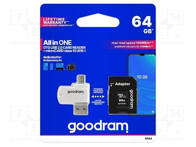 Goodram  All in one  M1A4-0640R12 memory card 64 GB MicroSDXC Class 10 UHS-I +  The card reader