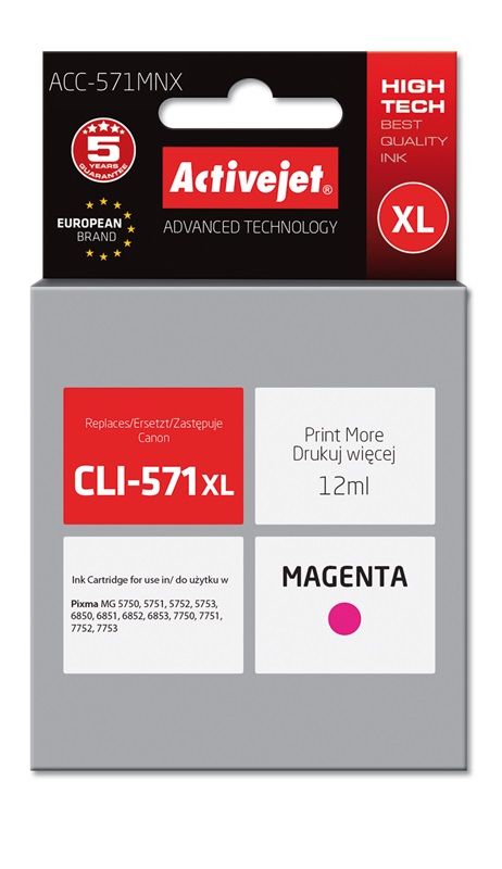 Cartus cerneala Activejet ACC-571MNX ,Magenta ,12 ml (compatibil cu Canon ACC-571MNX)