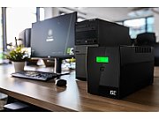 UPS Green Cell UPS03, 1000 VA, 600 W, cu management, line-interactive, 2x Schuko, 2x C13, 12V 7Ah LCD, Tower, Negru