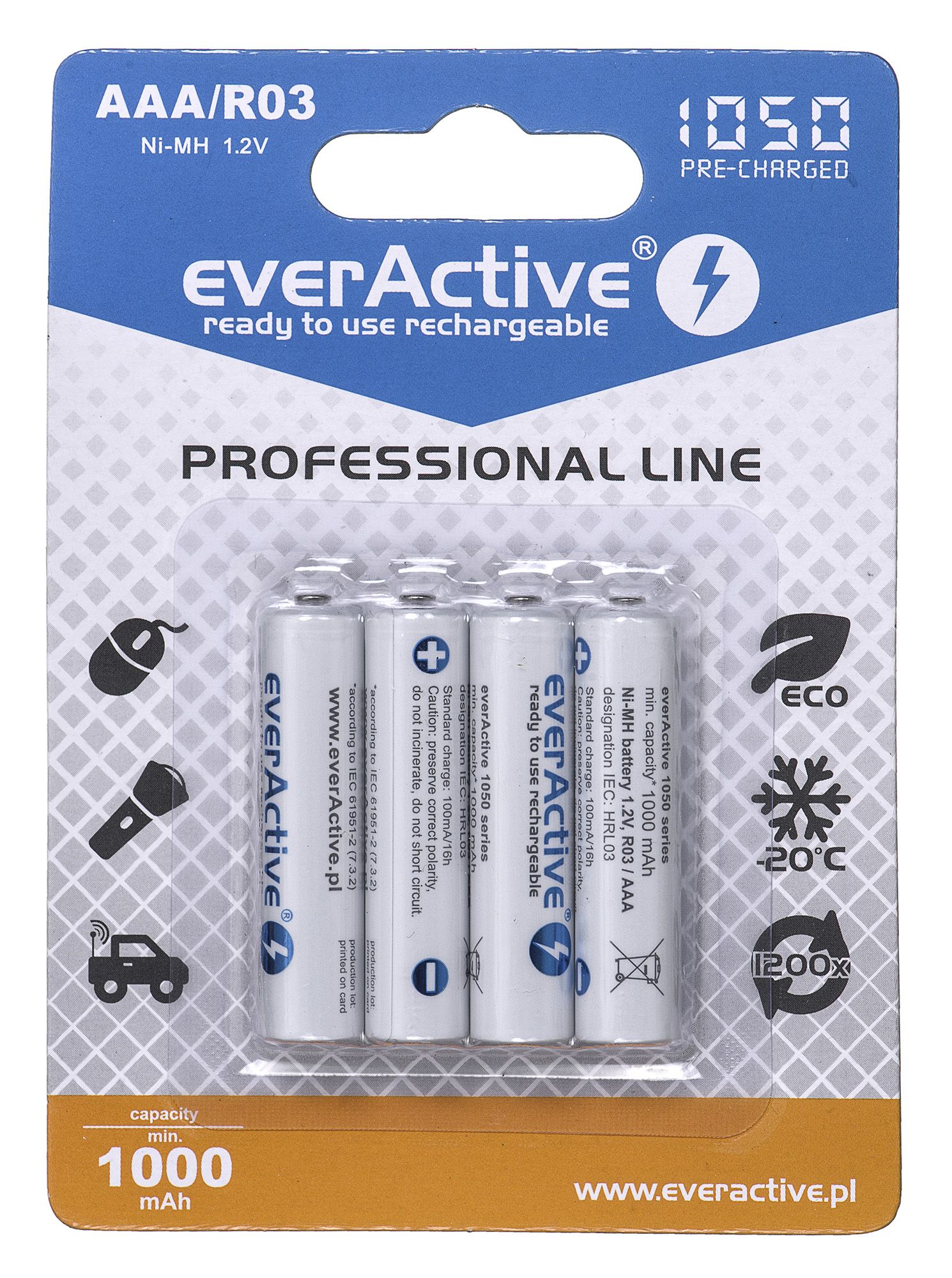 Rechargeable batteries everActive Ni-MH R03 AAA 1050 mAh Professional Line
