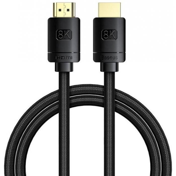 CABLU video Baseus High Definition, HDMI (T) la HDMI (T), versiunea 2.1, rezolutie maxima 8K UHD (7680 x 4320) la 60 Hz, conectori auriti, 1m, negru  CAKGQ-J01  (include TV 0.15 lei)