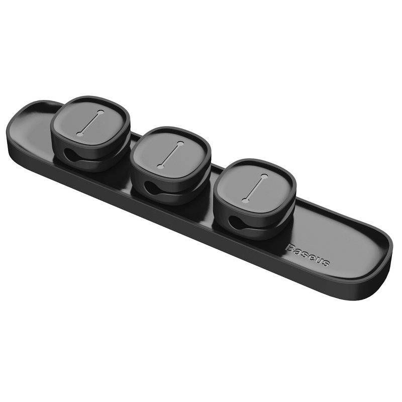 ORGANIZATOR cabluri Baseus Peas, adeziv 3M, trei orificii destinate organizarii prevazute cu magneti, negru  ACWDJ-01