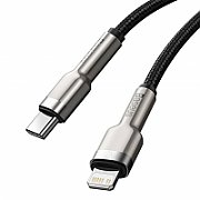 CABLU alimentare si date Baseus Cafule Metal, Fast Charging Data Cable pt. smartphone, USB Type-C la Lightning Iphone PD 20W, brodat, 1m, negru  CATLJK-A01  (include timbru verde 0.25 lei)
