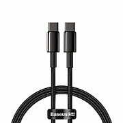 CABLU alimentare si date Baseus Tungsten Gold, Fast Charging Data Cable pt. smartphone, USB Type-C la USB Type-C 100W, brodat, 1m, negru  CATWJ-01  (include timbru verde 0.25 lei)