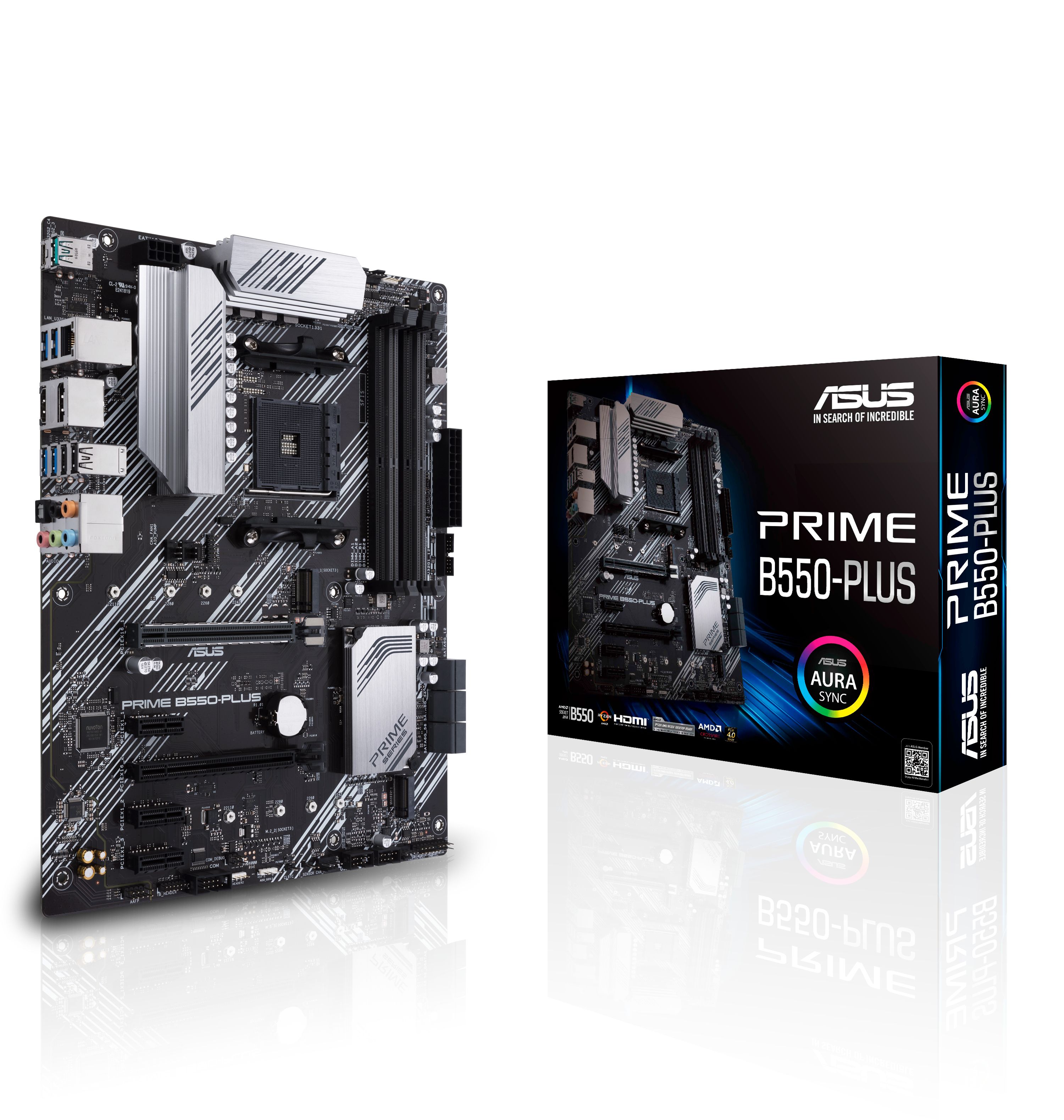 Placa de baza ASUS PRIME B550-PLUS, socket AM4, 4x DDR4 UDIMM, 6x SATA, 2x NVMe, 13x USB-A, 1x USB-C, ATX