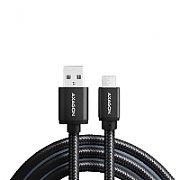 Cablu USB-Micro  la USB-A, 1m, 2.4A, impletit, negru