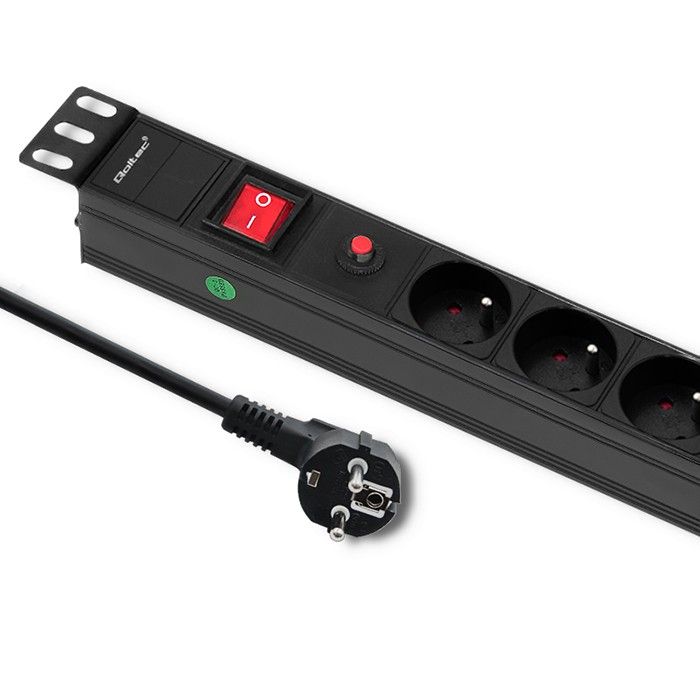 PDU Qoltec 53995, 19-inch, 1U, 6 prize French Schuko, max 16A, cu intrerupator