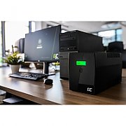 UPS Green Cell UPS08, 1000 VA, 700 W, cu management, line-interactive, 2x Schuko, 2x C13, 12V 7Ah LCD, Tower, Negru