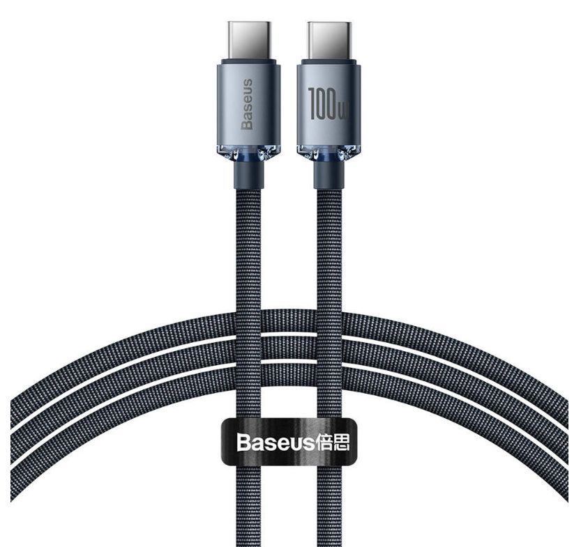 CABLU alimentare si date Baseus Crystal Shine, Fast Charging Data Cable pt. smartphone, USB Type-C la USB Type-C 100W, 1.2m, braided, negru  CAJY000601  (include timbru verde 0.25 lei) - 6932172602864