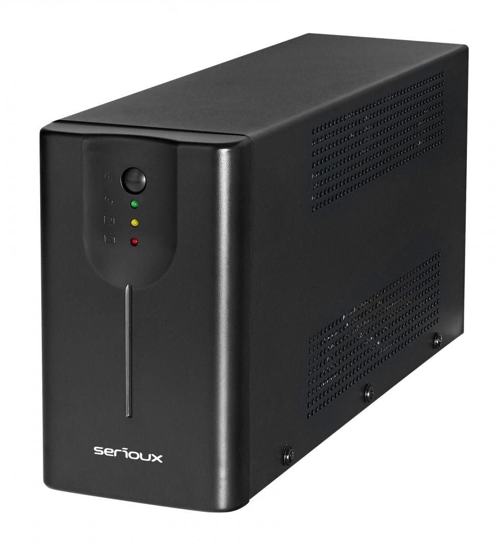 UPS Serioux SRXU-LD1200LI, 1200 VA, 720 W, cu management, line-interactive, 4x Schuko, 1x RJ45, 1x USB, 12 V / 7Ah 10 minute (50% sarcina), LED, Tower, Negru
