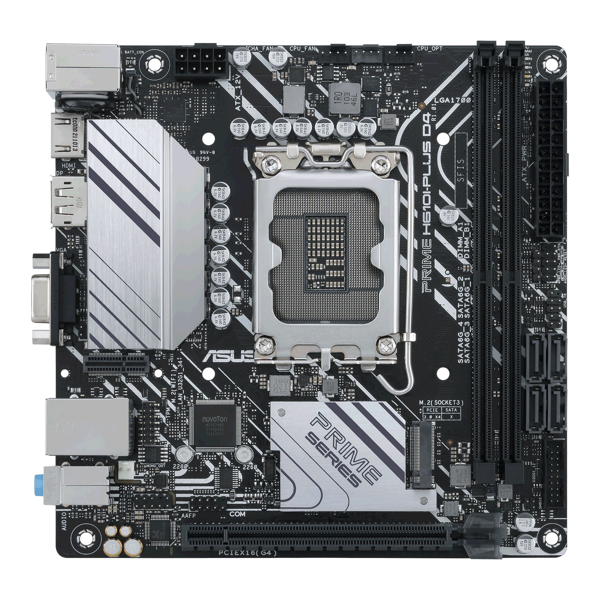 Placa de baza ASUS PRIME H610I-PLUS D4, socket 1700, 2x DDR4 UDIMM, 4x SATA, 1x NVMe, 8x USB-A, mITX