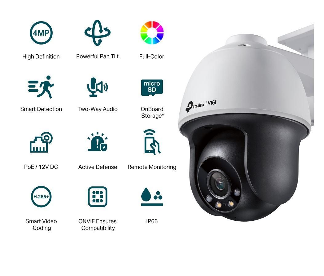 CAMERA IP TP-LINK VIGI, Pan Tilt, pt. exterior, dist. IR 30 m, tip lentila fixa 4 mm, 4 Mpx, 1 x RJ45 10/100M, carcasa plastic, POE,  VIGI C540(4mm)  (include TV 0.8lei)