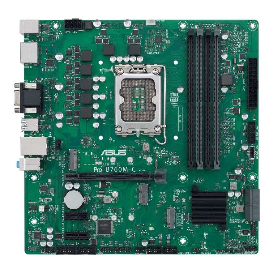 Placa de baza ASUS Pro B760M-C-CSM, socket 1700, 4x DDR5 UDIMM, 4x SATA, 2x NVMe, 10x USB-A, 1x USB-C, mATX