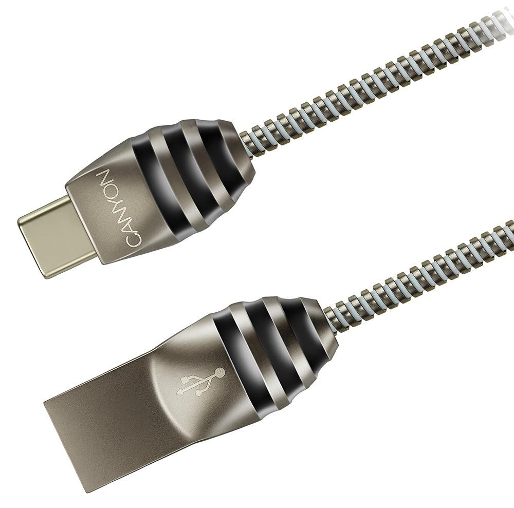 CANYON UC-5 Type C USB 2.0 standard cable, Power & Data output, 5V 2A, OD 3.5mm, metallic Jacket, 1m, gun color, 0.04kg