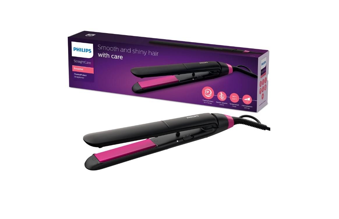 Philips StraightCare Essential BHS375/00 placa de indreptat parul ThermoProtect, 2 setări pentru temperatură, Plăci cu infuzie de cheratină, Tensiune: 110-240V, Timp de incalzire 60sec, temperatura de coafare: 180 °C/220 °C, garantie internationala 2 ani