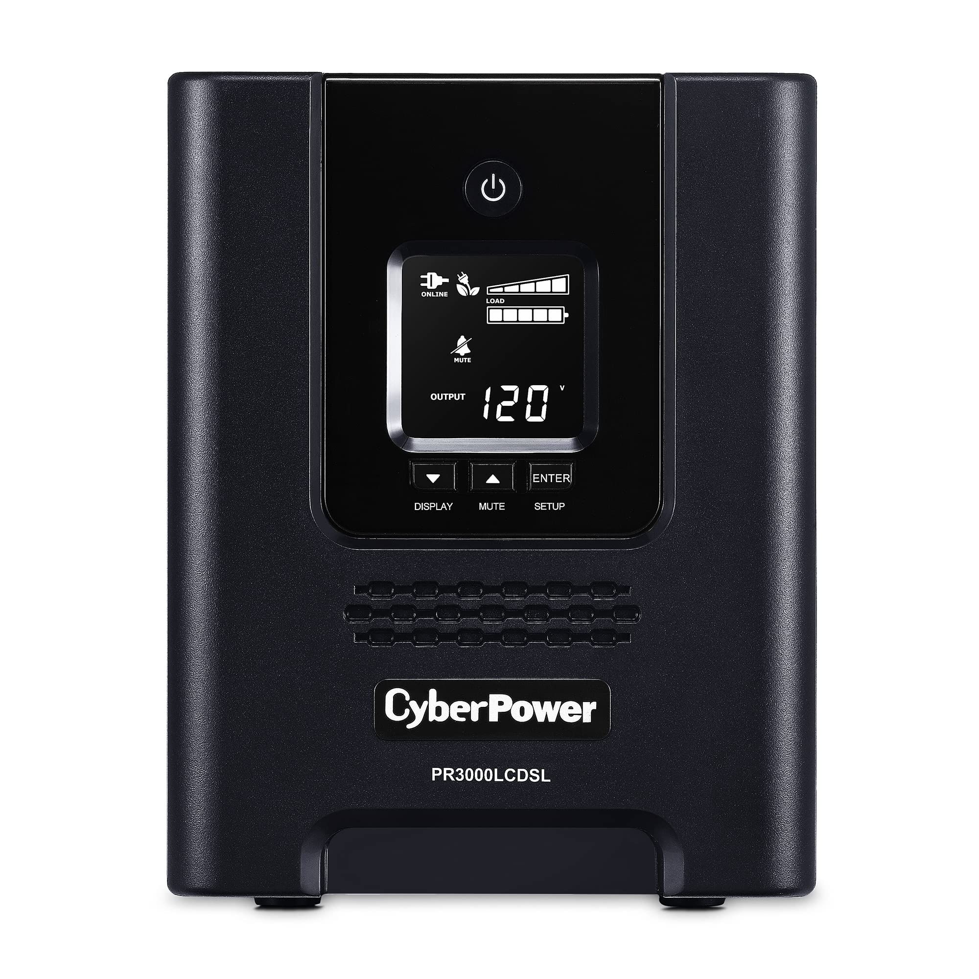 UPS PR3000ELCDSL, 3000 VA, 2700 W, cu management, line-interactive, 8x C13, 1x C19, 1x USB, 12 V / 9Ah Sealed Lead-acid, 7 minute (50% sarcina), LCD, Tower, Negru