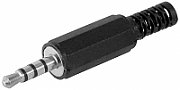 3.5mm Jack male plug, 4 contacts, stereo, plastic, with cable protector
Packaging: bulk 1 pc.