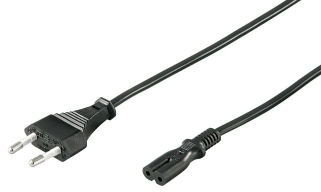 Power cable 1.0m Euro male to 2 female pins, black
- H03VVH2-F2G 0.75mm&ampsup2
- 2.5A 250V
Packaging: bulk 1 pc.