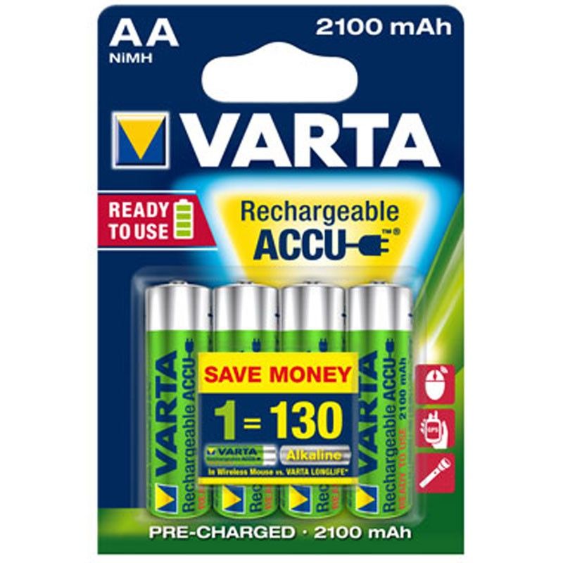 Battery Ni-MH Mignon (AA, R6) 1.2V 2100mAh 56706 Varta
- &quotReady to use&quot technology
Packaging: blister 4 pcs.