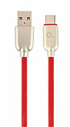 CABLU alimentare si date GEMBIRD, pt. smartphone, USB 2.0 (T) la USB 2.0 Type-C (T), 2m, premium, cablu din cauciuc, rosu, conectori argintii,  CC-USB2R-AMCM-2M-R  (include TV 0.06 lei)