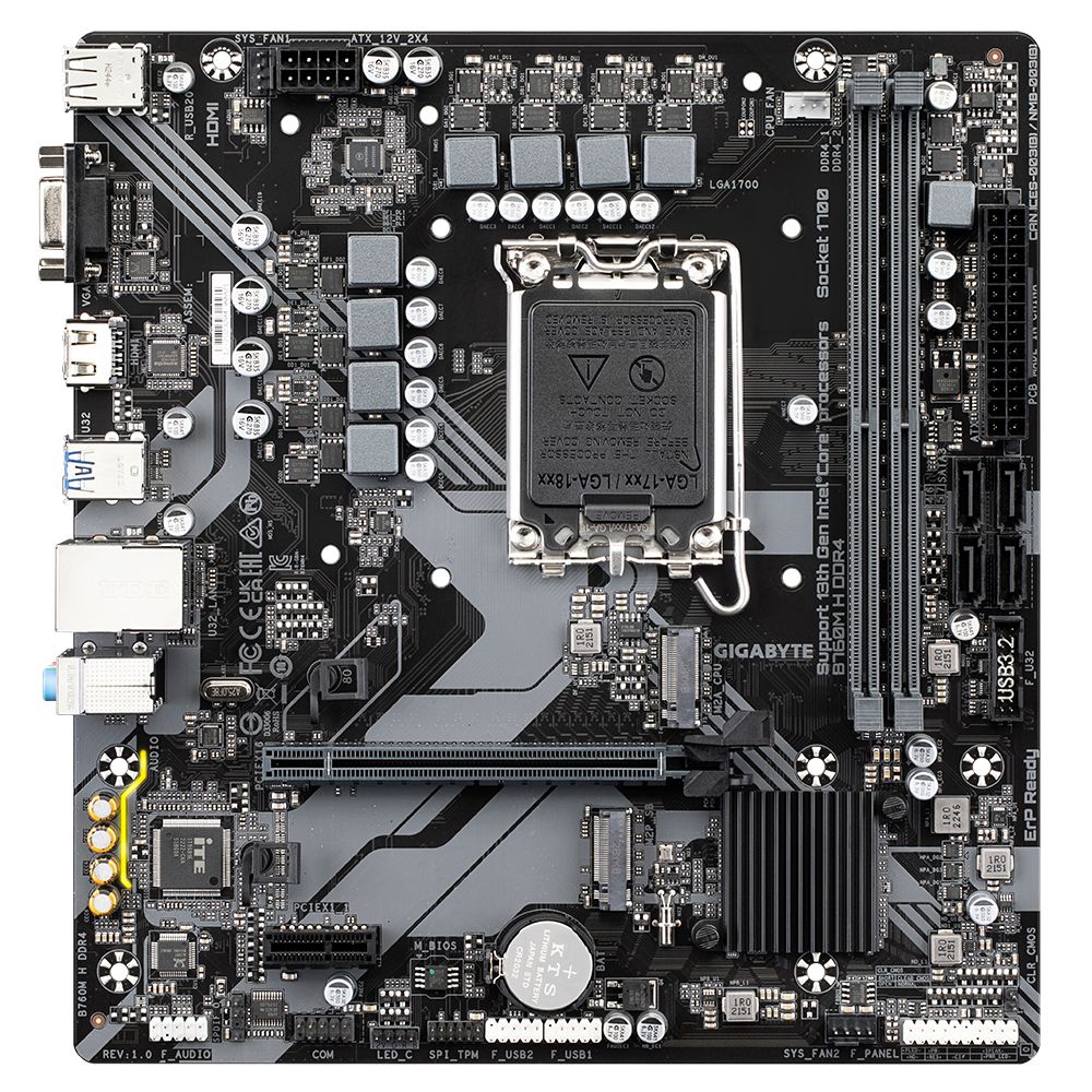 Placa de baza GIGABYTE B760M H DDR4, socket 1700, 2x DDR4 UDIMM, 4x SATA, 2x NVMe, 12x USB-A, mATX