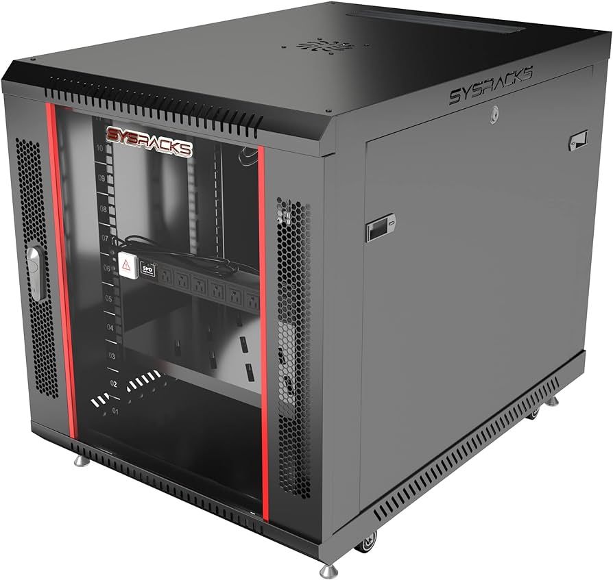 CABINET 19  SPACER  12U 500x450mm, fixare pe perete, Flatpack (dezasamblat),  Black, usa sticla cu blocare, panouri detasabile, otel 1mm, sarcina maxima 25Kg,  SPCW-12U-450-BK-02