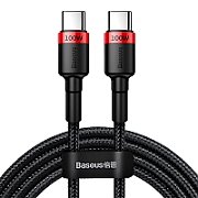 CABLU alimentare si date Baseus Cafule, Fast Charging Data Cable pt. smartphone, USB Type-C la USB Type-C PD2.0, 100W, braided, 2m, rosu + negru  CATKLF-AL91  (timbru verde 0.08 lei) - 6953156216372