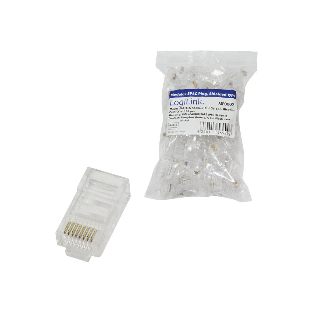 MUFA RJ-45 LOGILINK pt. cablu UTP, Cat5e, RJ-45 (T), neecranat, plastic, 100 buc,  MP0002
