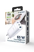 Gembird TA-UC-PDQC65-01-W 3-port 65 W GaN USB PowerDelivery fast charger  white