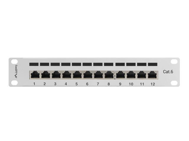 Patch panel Lanberg PPF6-9012-S, 10-inch, 1U, 12 prize RJ45 FTP Cat.6, gri