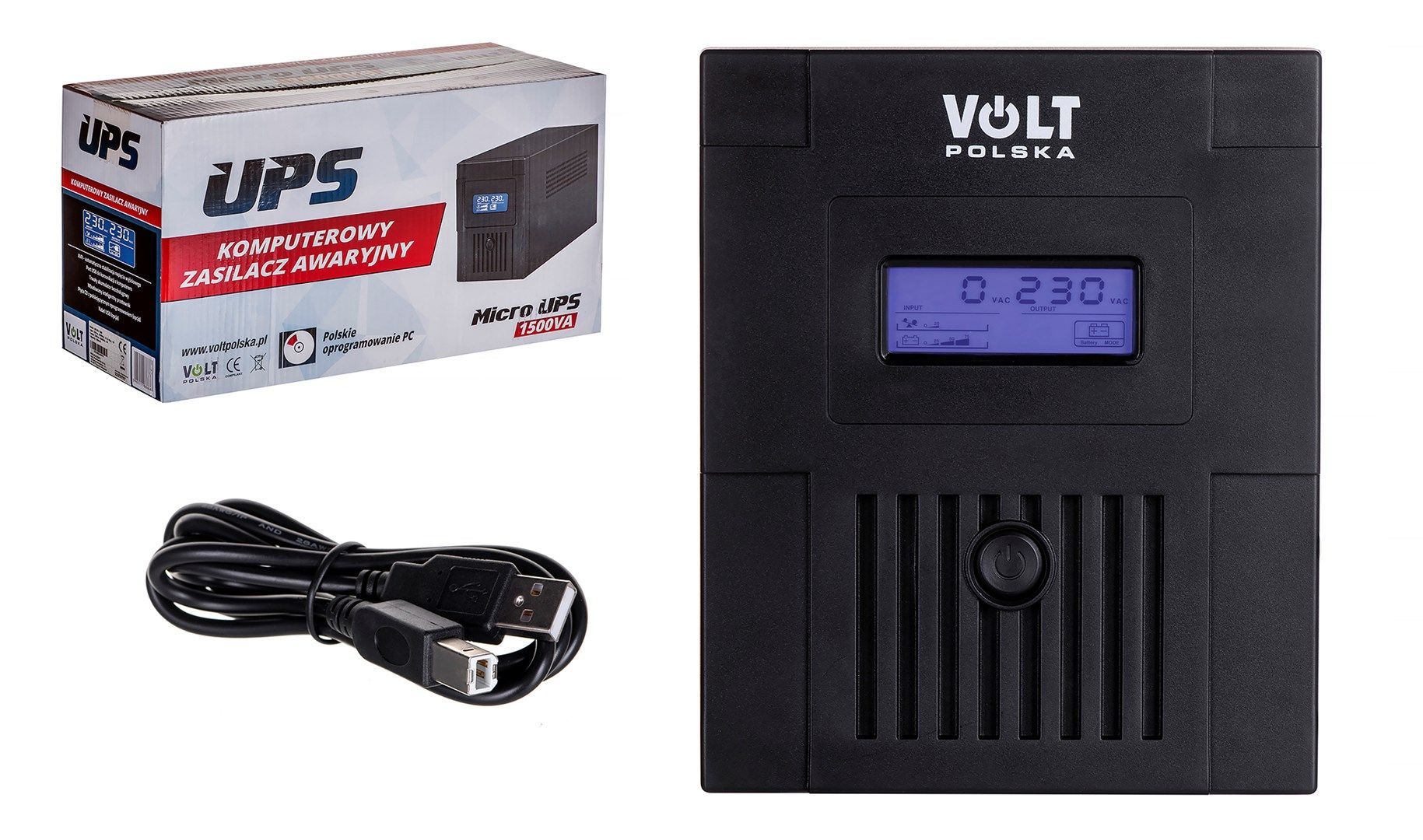 UPS Volt Polska 5UP1500029, 1500 VA, 900 W, line-interactive, 3x Schuko, 2x C13, 1x USB, 9Ah Tower, Negru