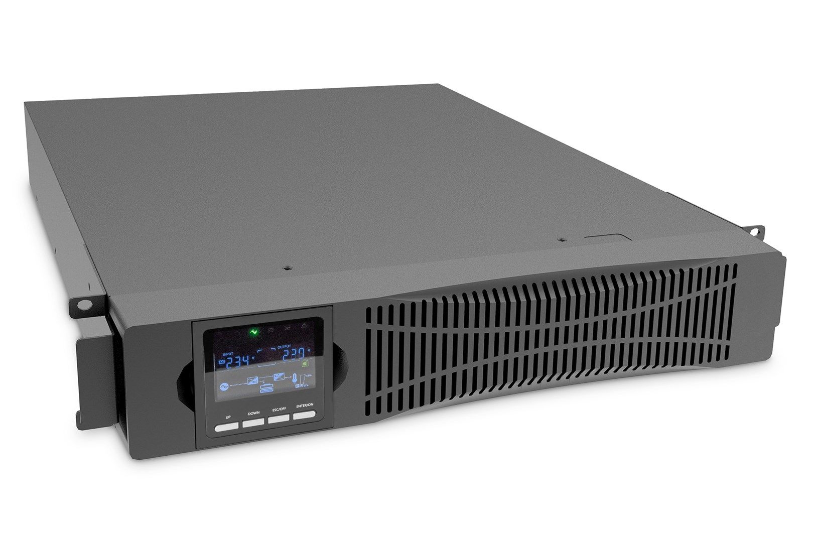 UPS Digitus DN-170096, 3000 VA, 3000 W, cu management, on-line double-conversion, 8x C13, 1x C19, 1x USB, 12V 9Ah LCD, Tower/Rack 2U, Gri