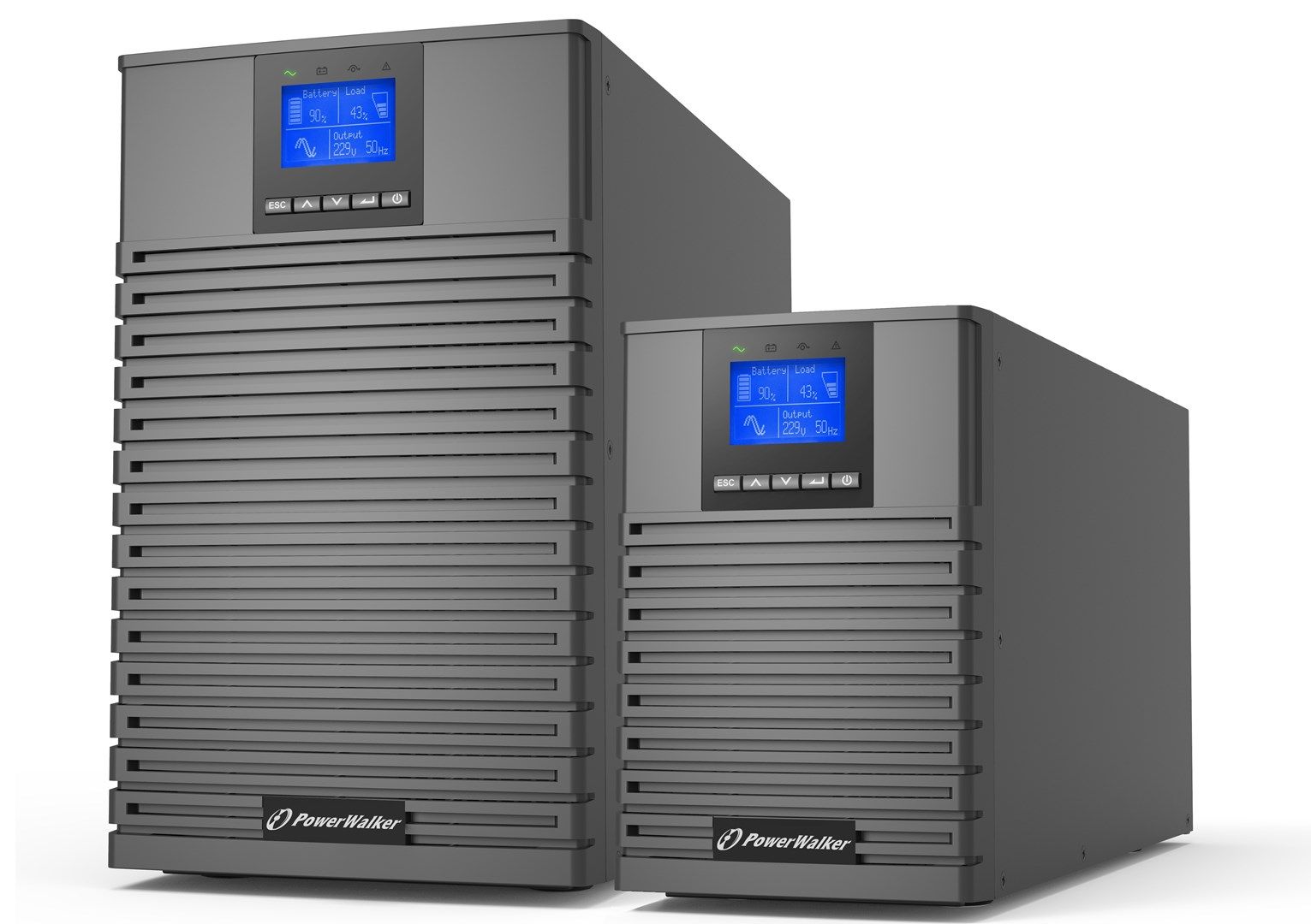 UPS PowerWalker VFI 3000 ICT IOT PF1, 3000 VA, 3000 W, cu management, on-line double-conversion, 8x C13, 1x C14, 12V 9Ah LCD, Tower, Gri