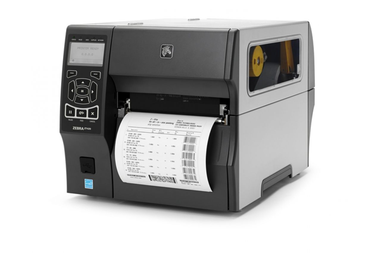 TT Printer ZT421 6 , 203 dpi, Euro and UK Cord, Serial, USB, 10/100 Ethernet, Bluetooth 4.1/MFi, USB Host, Cutter w/ Catch Tray, EZPL