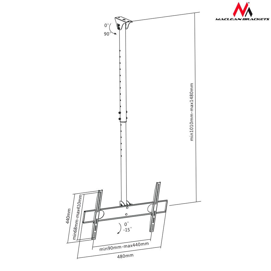 Ceiling mount for Maclean TV  max VESA 400x400  32-55   50kg  MC-631