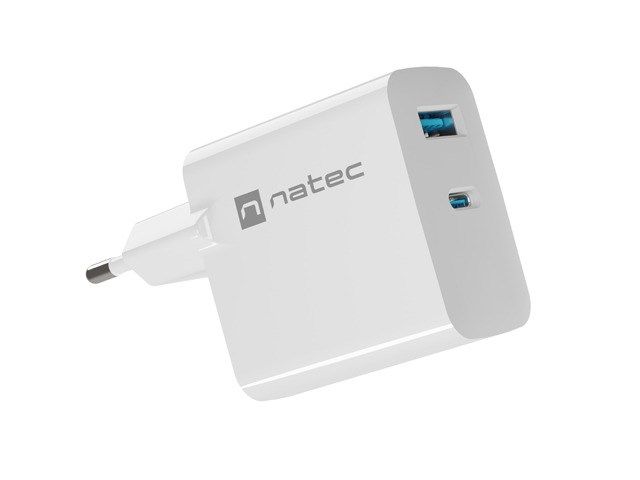 NATEC RIBERA GAN CHARGER 1X USB-A + 1X USB-C 45W WHITE