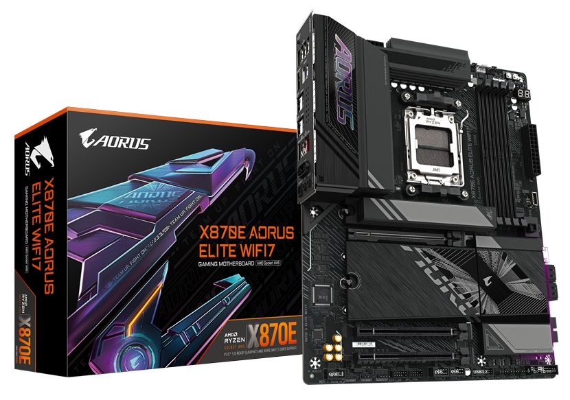 GIGABYTE X870E A ELITE WIFI7 Motherboard - Supports AMD Ryzen 9000 CPUs  16+2+2 Phases Digital VRM  up to 8000Hz DDR5 (OC)  4xPCIe 5.0 + 4xM.2  Wi-Fi 7  2.5GbE LAN  USB 3.2 Gen 2x2