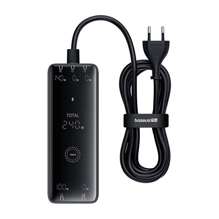 INCARCATOR RETEA Baseus Digital GaN Intelligent, Quick Charge 240W, 1 x AC, 3 x USB Type-C Output 5V/3A, 1 x USB, lungime cablu 1m, negru  P10163901113-00  (timbru verde 0.18 lei) - 6932172646110