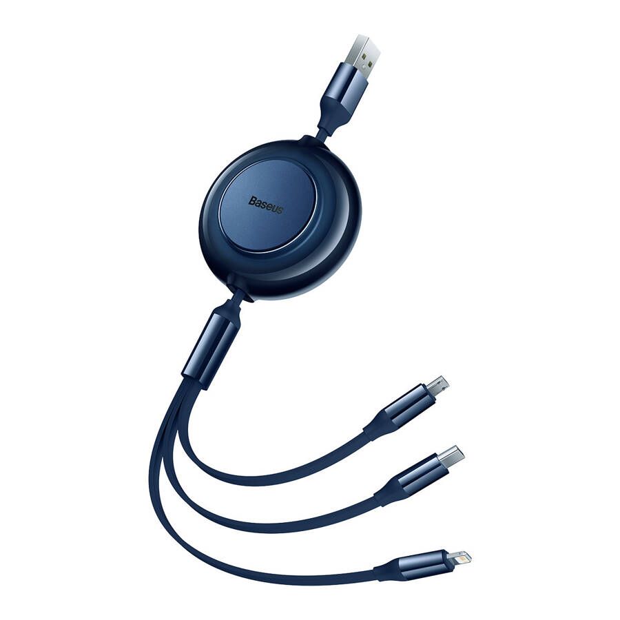CABLU alimentare si date Baseus Bright Mirror 2 One-for-three Retractable,pt. smartphone,USB la Micro-USB+Lightning +USB Type-C 3.5A, 1.1m,albastru  CAMJ010003  (timbru verde 0.18 lei) -6932172609054