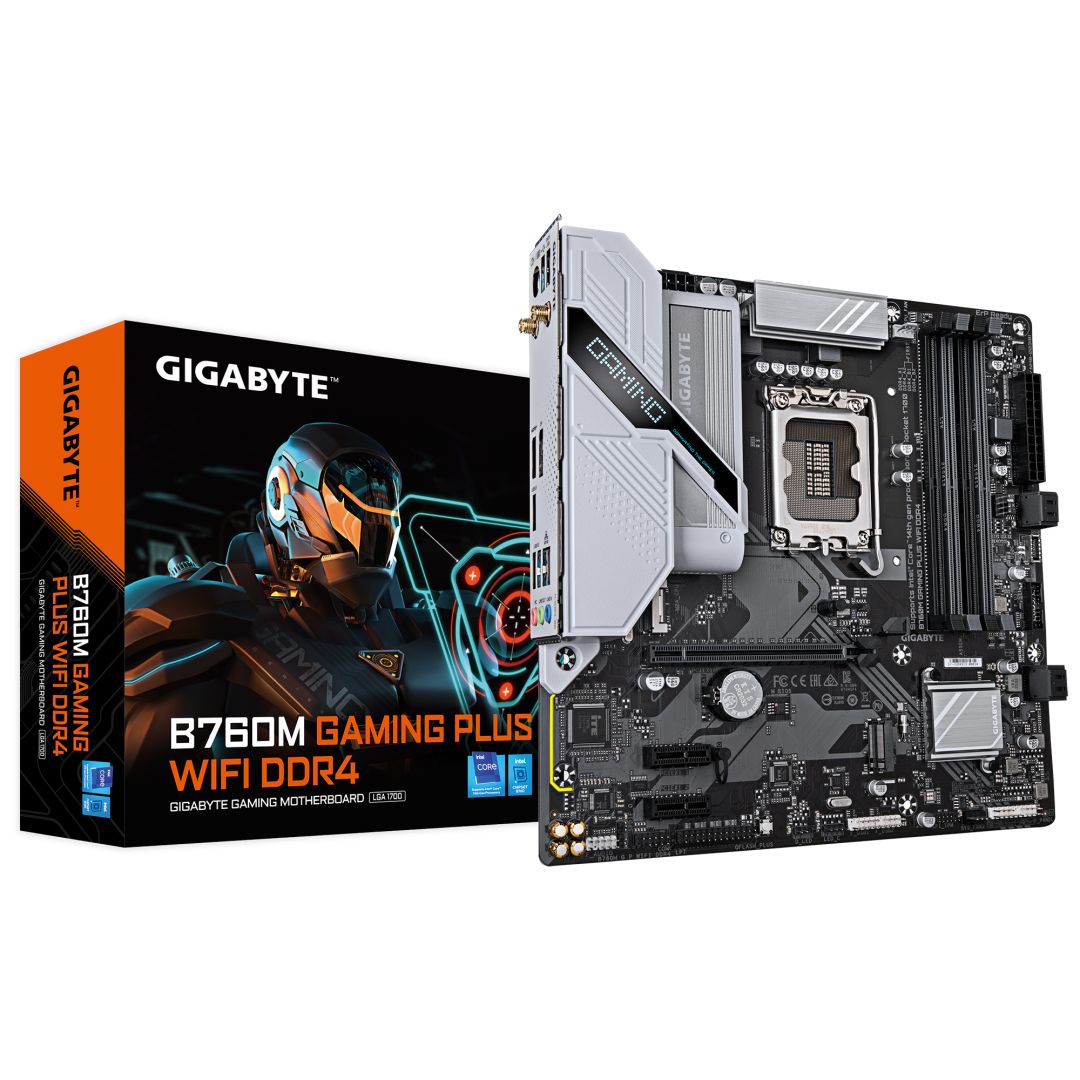 Placa de Baza GIGABYTE B760M GAMING PLUS WIFI DDR4 LGA1700, 4x DDR4, 1x HDMI 1x DP, 1x PCIE x16 2x PCIE x1, 2x M.2, 4x SATA 6GB/s, mATX