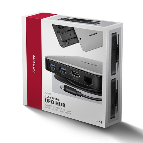 HMC-UFO, 10Gbps, HDMI, USB-A, USB-C, PD 100W, RJ-45, SD/mSD, audio