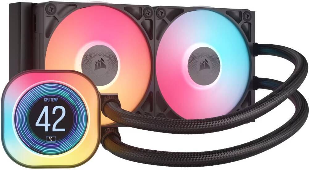 Cooler Procesor CORSAIR iCUE LINK TITAN 240 RX LCD NEGRU, dimensiune radiator 277x120x27mm, 2 ventilatoare ARGB, viteza ventilatoare: 300-2100RPM +/- 10%,  Suport AMD: AM4/AM5, suport INTEL: LGA 1700/1851, Airflow: 73.5 CFM, Nivel de zgomot: 36 dBA